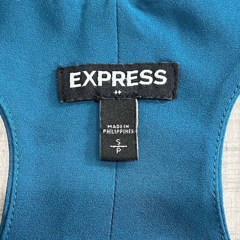 Express Teal Razor Back Blouse Crystal Beaded Collar Size Small - Picture 6 of 11